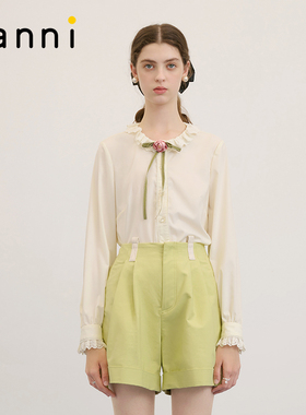 tanni秋季新款通勤休闲气质镂空花边拼接H版衬衫TM31SH012A