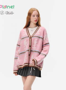 innplanet26春夏新款蓝精灵系列条纹撞色提花针织开衫PO31KN826A