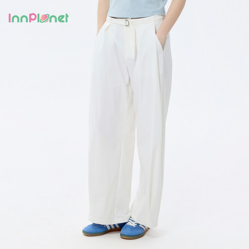 innplanet26夏季新款简构日常慵懒都市风轻薄白色休闲直筒长裤女