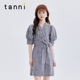 收腰中长款 tanni春夏款 温柔淑女风系带泡泡袖 连衣裙TL11DR021A