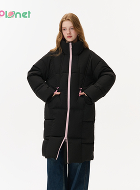 InnPlanet25秋冬新款黑色立领宽松保暖中长款羽绒服PO31DJ043A