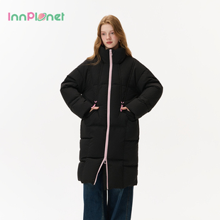 InnPlanet25秋冬新款 羽绒服PO31DJ043A 黑色立领宽松保暖中长款