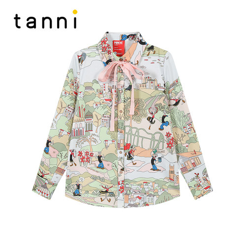 tanni大力水手印花蝴蝶结衬衫