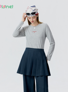 innplanet26新款甜美蕾丝花边下摆灰色修身打底衫上衣PP11BL011A