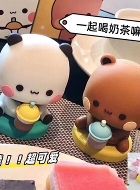 正品熊猫一二布布桌面玩偶可爱手办车载摆件卡通动漫可爱潮玩