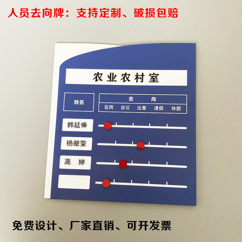精品亚克力可更换人员去向牌在岗工作状态一栏表办公室人员科室牌
