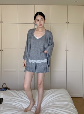杜小宅天丝棉女夏吊带睡衣三件套