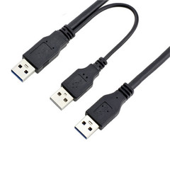 USB3.0公头一分三数据线一拖二充电线散热器移动硬盘线双头供电强