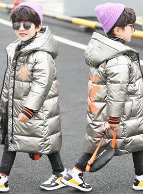 童装男童羽绒服儿童男款冬季鹅绒亮面免洗男宝小童中长款加厚外套