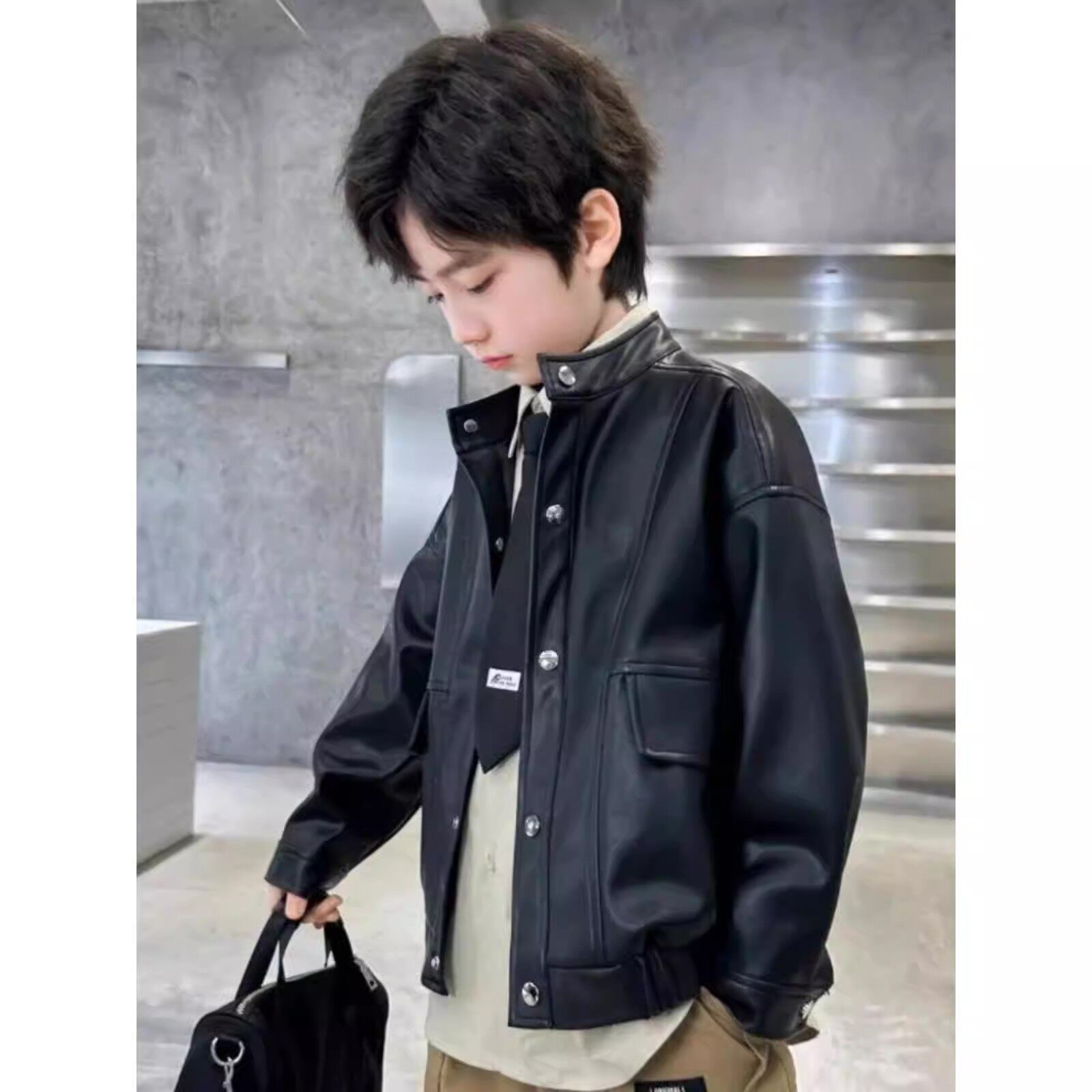 法国TNYL BOY男童2026新春秋款夹克外套真皮炸街痞帅洋气儿童皮衣