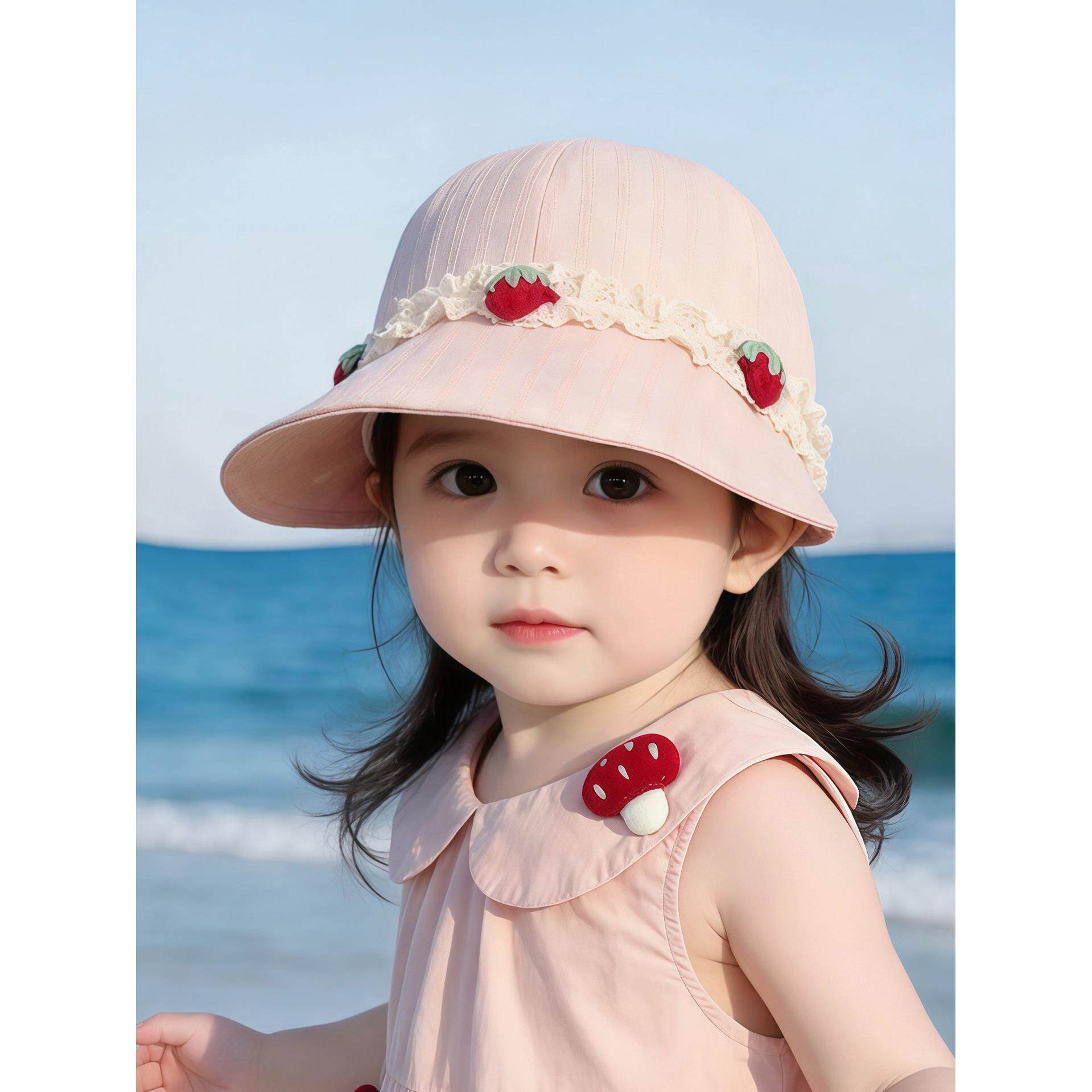 儿童遮阳帽子春秋薄款防晒大帽檐鸭舌帽女宝宝甜美可爱棒球帽夏季