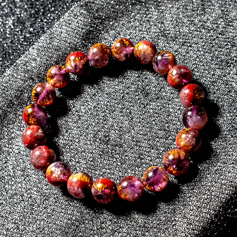 宝石水晶手串收藏级极光手串天然紫钛山极光23水晶auralite23手链