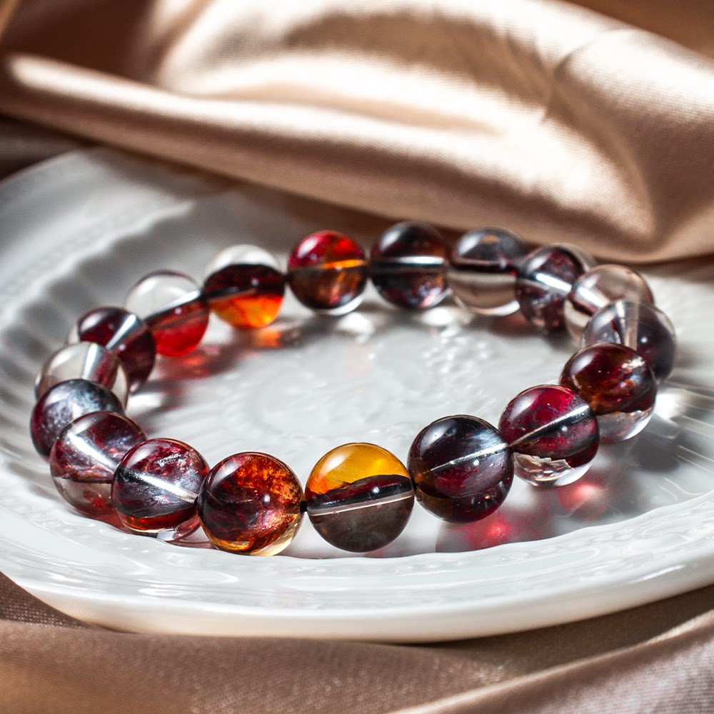 收藏级天然水晶手链牛血红玫瑰红胶花手串情侣闺蜜节日礼物