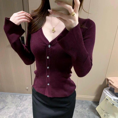 已到货 海妖2.0钓系顶美row风 纯欲V领竖坑条弹力显瘦两穿针织衫