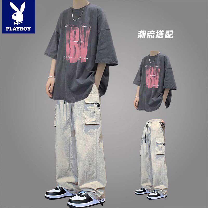 花花公子美式纯棉短袖T恤男套装