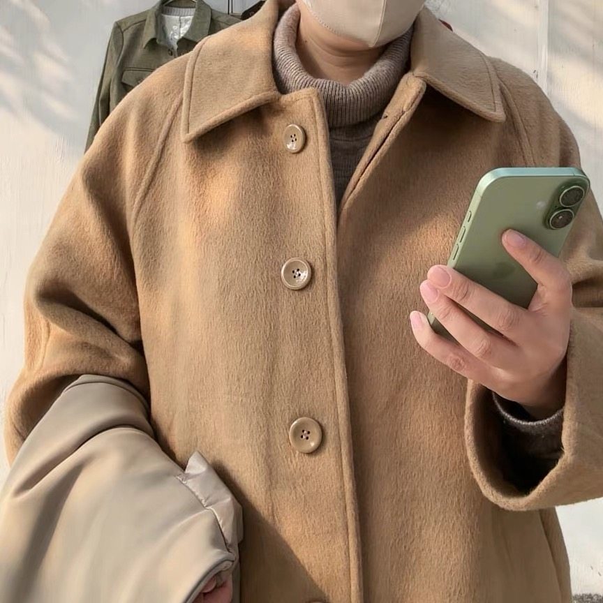 Rosatown｜长绒毛呢羊毛混纺中长款廓形宽松翻领大衣外套