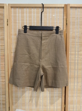 卡其色简约休闲棉麻短裤女a字短裤