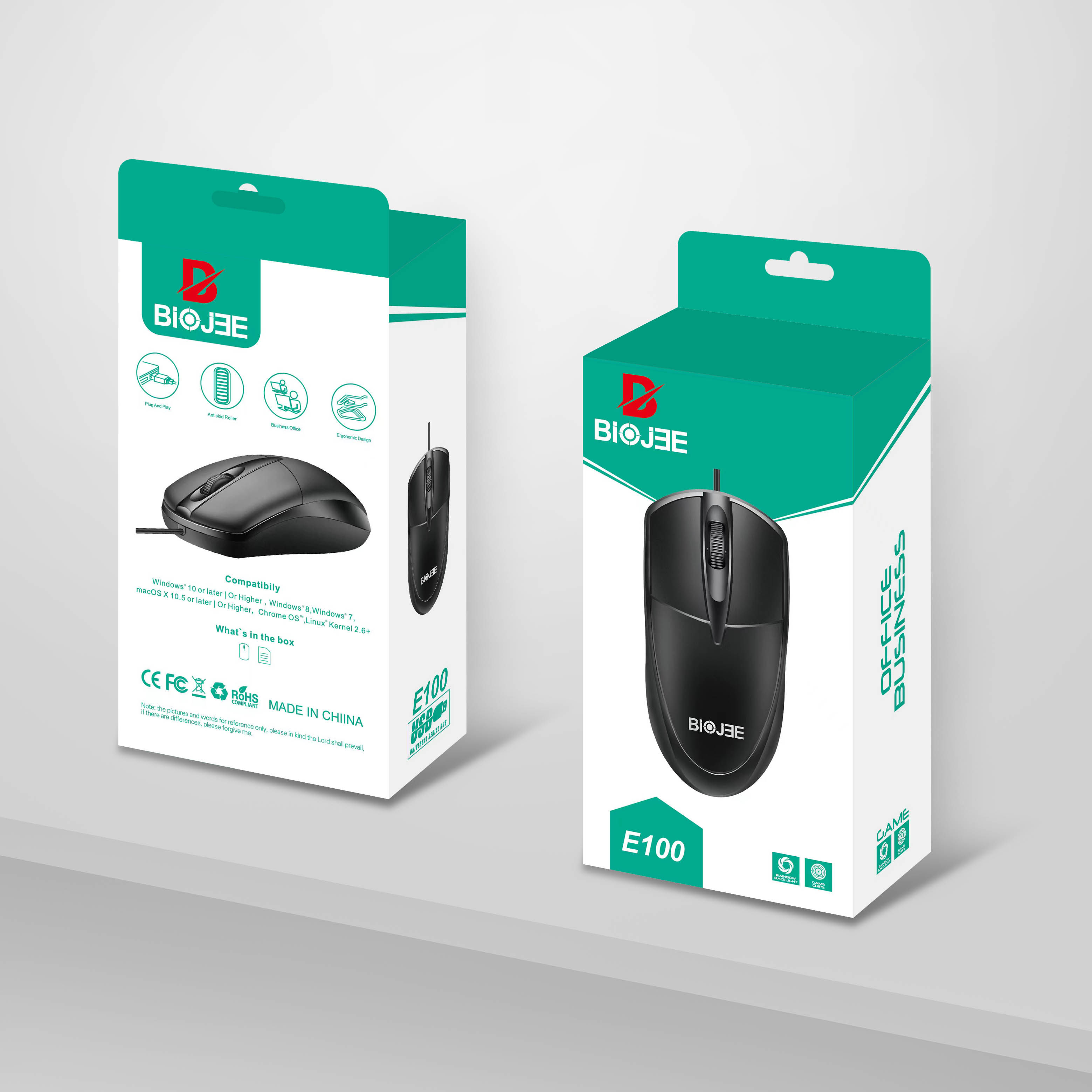E100 유선 USB 마우스 노트북 데스크탑 컴퓨터 홈 비즈니스 사무실 소형 게임 마우스