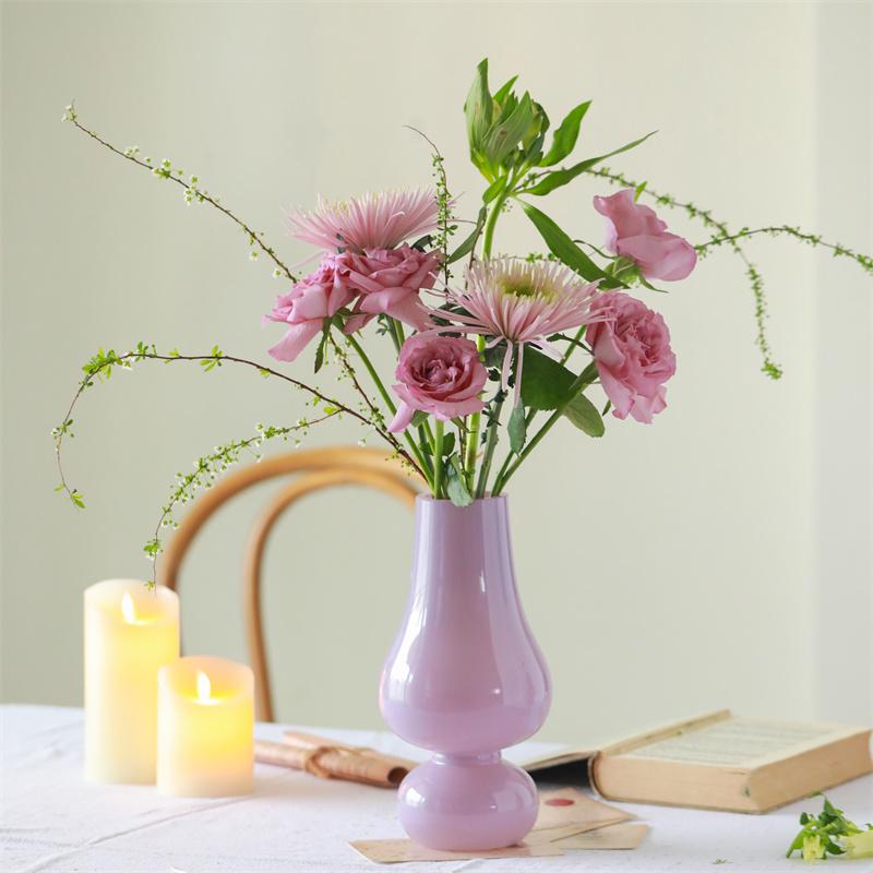 法式中古玻璃花瓶高级感水养鲜花玫瑰干花插花瓶餐桌客厅装饰摆件