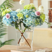 北欧侘寂风复古怀旧玻璃方形花瓶透明大号台面花器家居装 饰民宿瓶