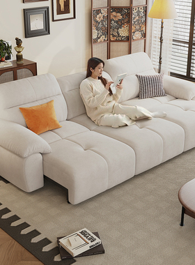电动沙发床可折叠沙发客厅零靠墙伸缩功能沙发猫抓布艺奶油风