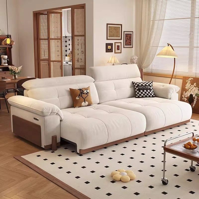 多功能伸缩电动沙发床奶油风客厅直排三四人位奶油风布艺沙发新款,住宅家具,功能沙发,淘宝优惠券,粉丝福利购,淘宝优惠卷