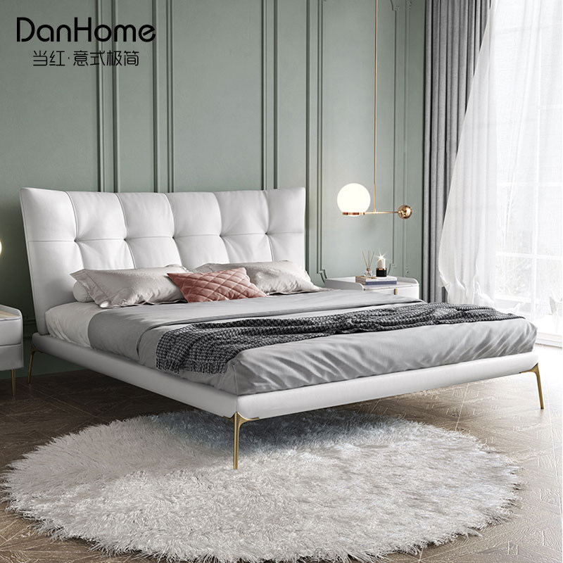 皮床真皮软包床公仔靠包轻奢床ins网红轻奢床现代简约高档皮艺床