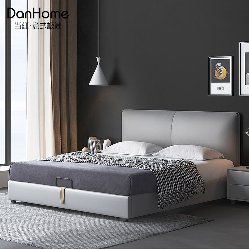 意式极简轻奢真皮床现代简约双人床1.8米北欧主卧室婚床皮艺软床