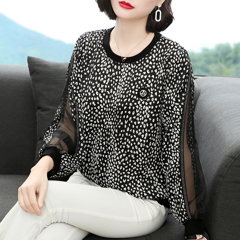 2026春装黑色雪纺衫宽松遮肚子显瘦洋气大码女装妈妈时尚上衣