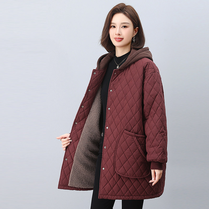 2025年新款时尚保暖女款棉服冬季加绒加厚外套修身显瘦长款棉衣