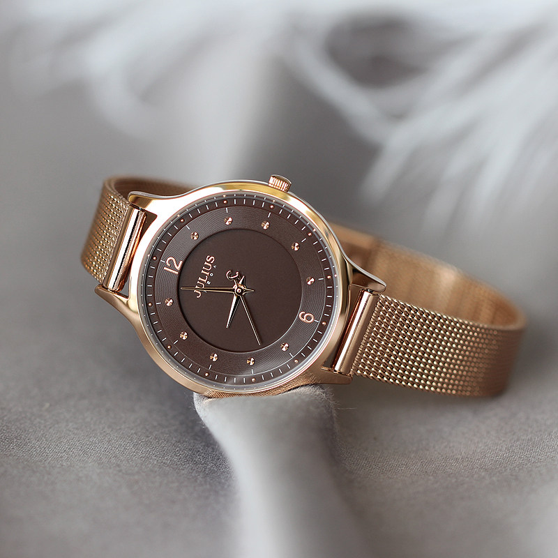 julius气质职场时尚手表防水石英女表新品钢链百搭简约薄款大气