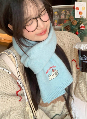 原创含羊毛刺绣小狗围巾女冬季