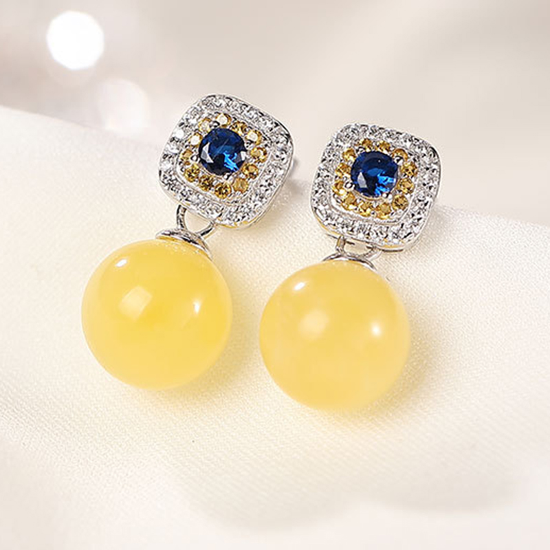 承悦 典雅蜜蜡耳夹 纯银天然琥珀 轻奢气质女士耳钉蚊香盘耳夹