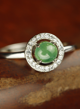 承悦 小巧晴水翡翠戒指 纯银活口指环  飘绿花玉石戒指