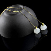 超长流苏耳环 天然和田玉白玉耳环吊坠 显脸瘦耳夹 18K金耳线长款