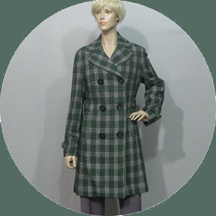 女装迪妮绿色格子羊毛呢大衣女士精品中长款加厚学生冬季