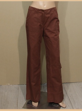 女装迪妮咖啡色纯棉长裤春秋直筒阔腿裤休闲中高腰舒适专柜正品