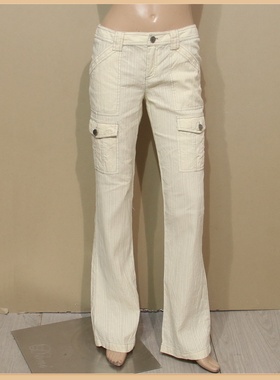 品牌公司样衣迪妮女装浅黄色纯棉微喇长裤夏季薄款超值特惠