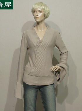 精品女装品牌公司样衣卡其色长袖针织衫 女装秋冬毛衣
