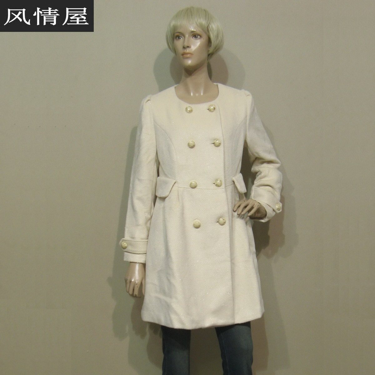 女装杏色毛呢大衣冬季厚款毛绒中长外套长袖青春靓丽