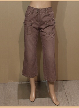 品牌女装迪妮紫灰色纯棉八分裤春夏季透气中高腰休闲透气专柜正品