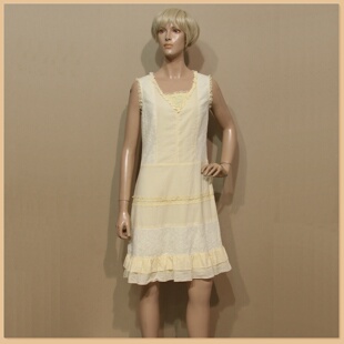 品牌公司样衣女装 花边休闲超值特惠 迪妮浅黄色纯棉连衣裙夏季