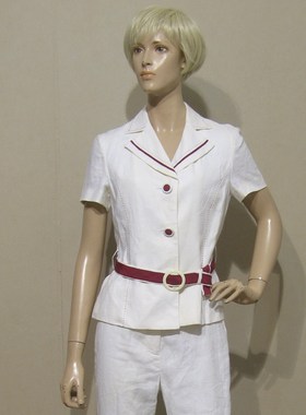 女装依兰ELANIE白色短袖亚麻西装低价销售专柜正品