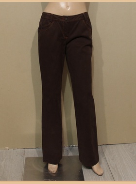 品牌女装迪妮咖啡色棉质长裤春秋直筒休闲低腰超值特惠