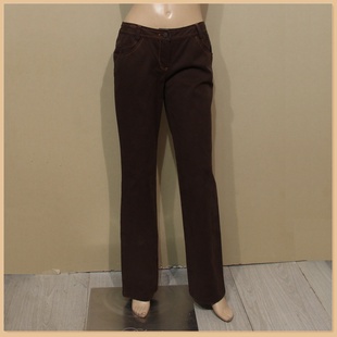 品牌女装 春秋直筒休闲低腰超值特惠 迪妮咖啡色棉质长裤