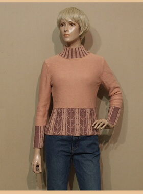 女装迪妮虾肉色纯棉针织衫长袖套头企领弹力修身秋冬款专柜正品