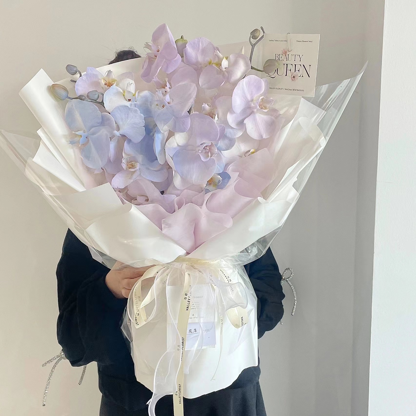 网红碎冰蓝蝴蝶兰花束青岛东莞北京同城鲜花速递情人节送女友