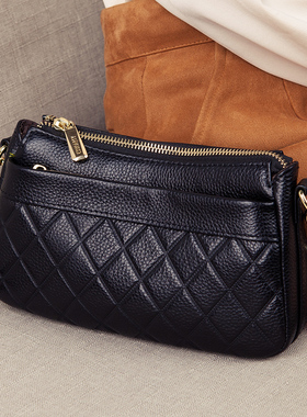 软皮妈妈包女士2025新款时尚手机包百搭菱格真皮斜挎包单肩腋下包