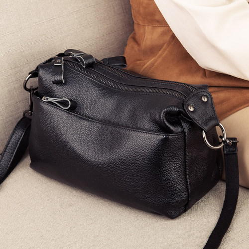 斜挎包女式头层软牛皮多层单肩包