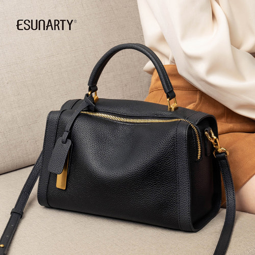 女款真皮波士顿包质感手提斜挎包